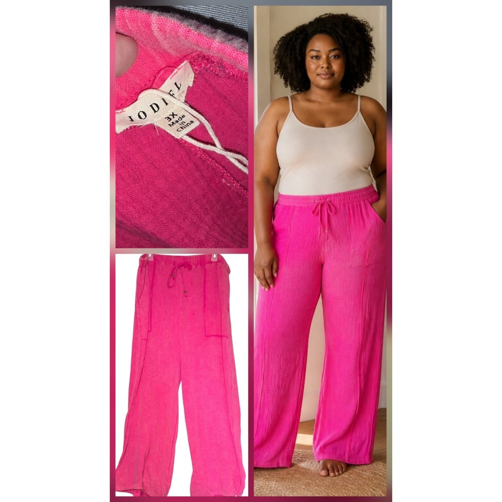 New JODIFL Barbie Pink High Wide Leg Gauze Lounge Cotton Boho Pants Size 3x